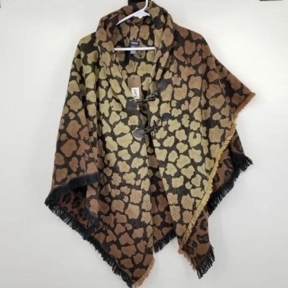 Modena New York Brown Leopard Print Shawl / Poncho One Size - Picture 2 of 5